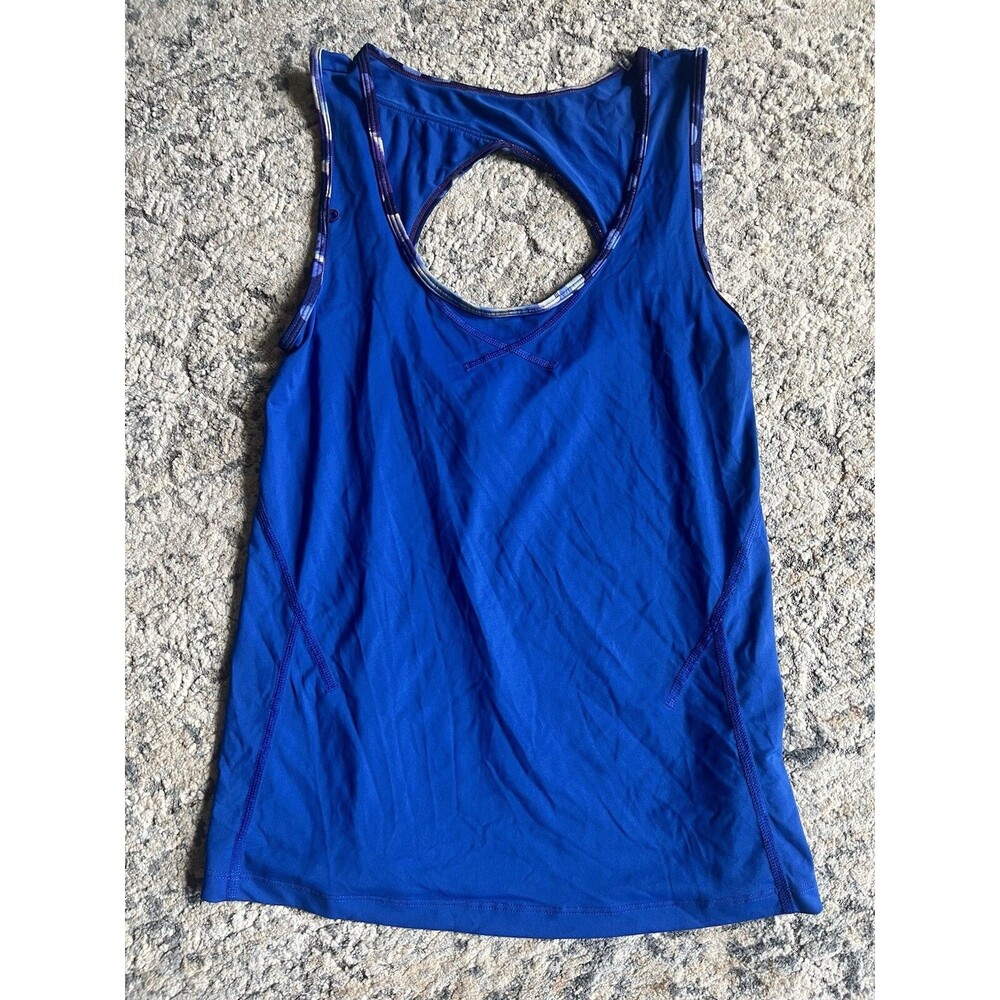 Lole Tank top UPF 50+ Blue Sleeveless Back Braided Back Strap Womens Medium EUC